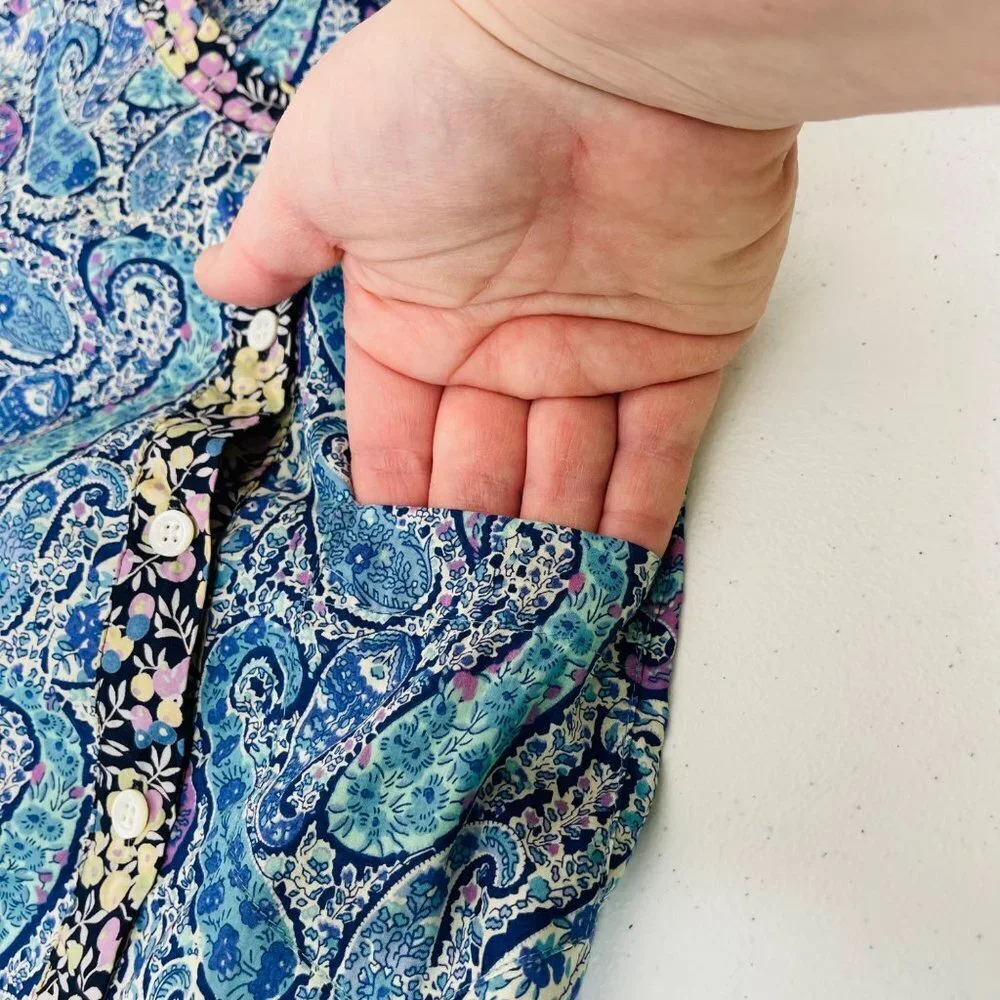 J. Crew Liberty Of London Paisley Pop Over Top Womens Size 00 Blue Preppy Cotton